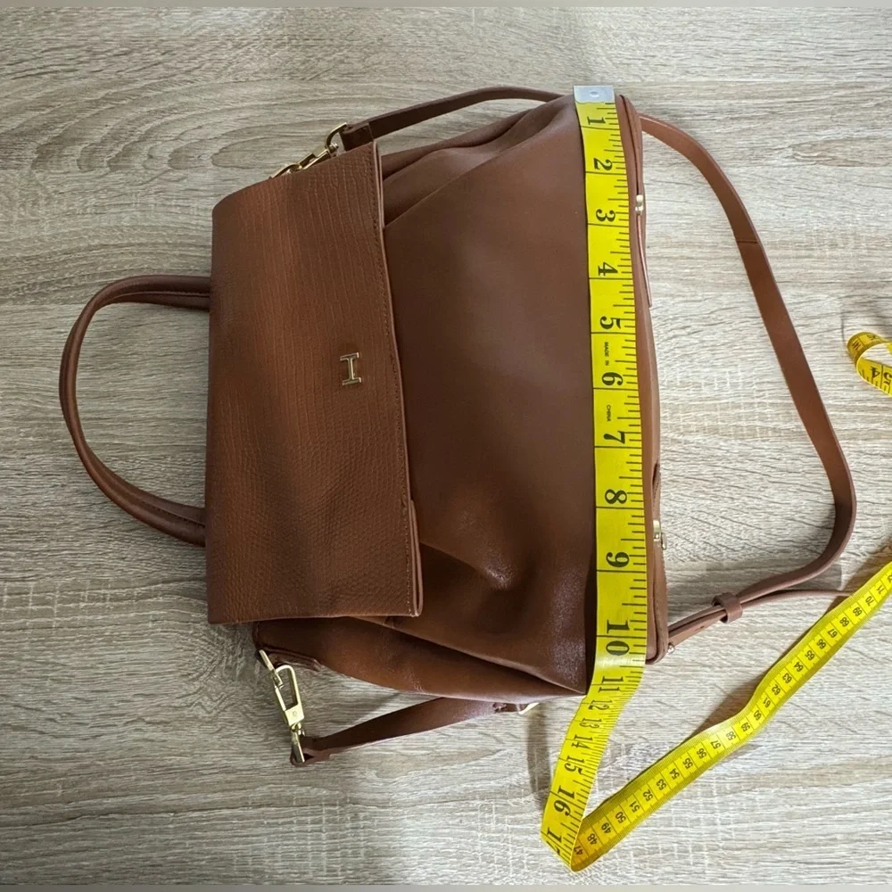H by Halston Smooth Brown Leather Purse Satchel Snack Embossed Crossbody Bag